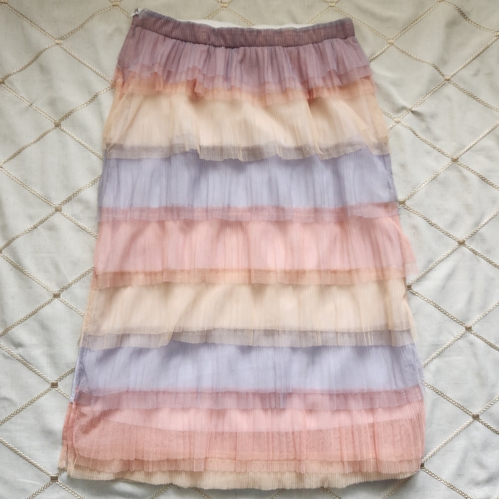 KOCH Bella Skirt Sunrise Tulle Large Pastel Tie Dye Midi Elastic Waist, Side Zip - Picture 3 of 6